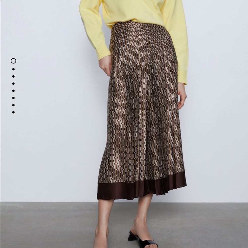 Zara Brown Patterned Wide-Leg Pants